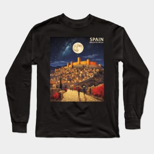 Avila Walls Starry Night Spain Travel Tourism Retro Vintage Art Long Sleeve T-Shirt